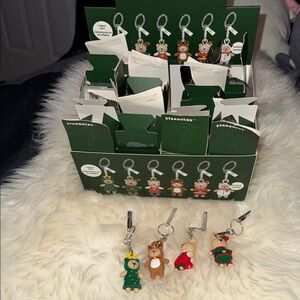 Starbucks Festive Character Keychains - Green and Red